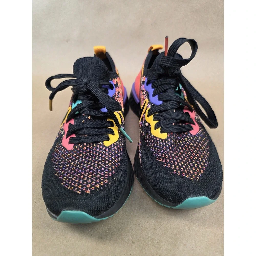 Nike Epic (Sz 5) React Flyknit 2 Women's Running Shoes Black Ember Sneakers